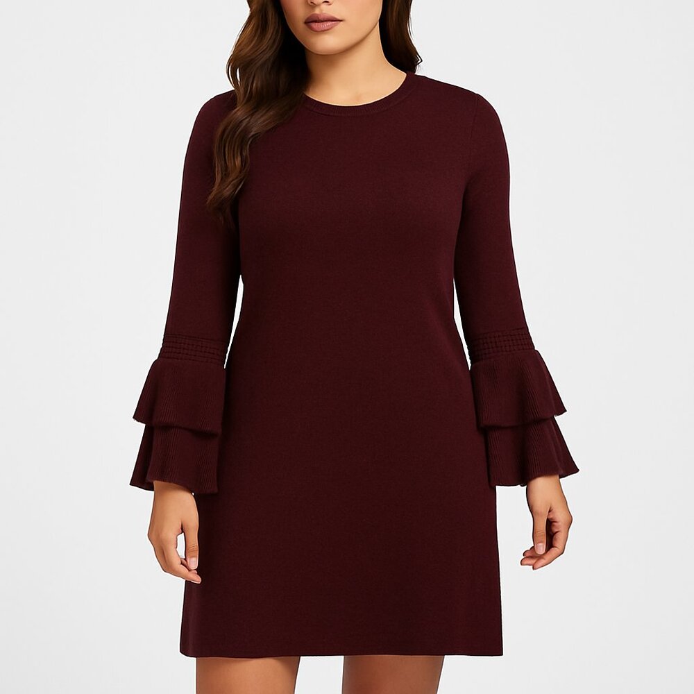 Erin J (NWT) Burgundy Knit Sweater Dress with Bell Sleeves Women's Small